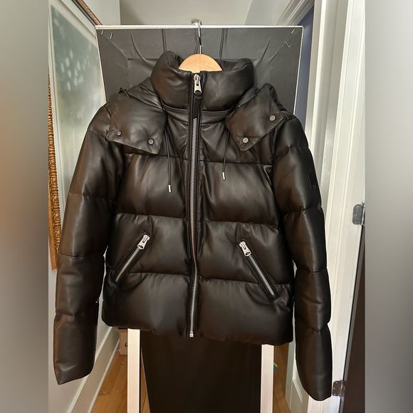 Mackage black Leather winter bomber jacket. Size small - Picture 1 of 7